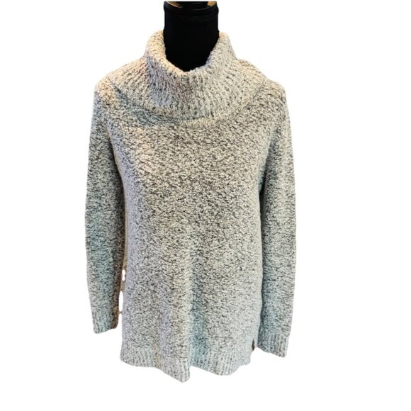 Calvin Klein White Black Fuzzy Knit Cowl Neck Sweater S - Picture 1 of 3